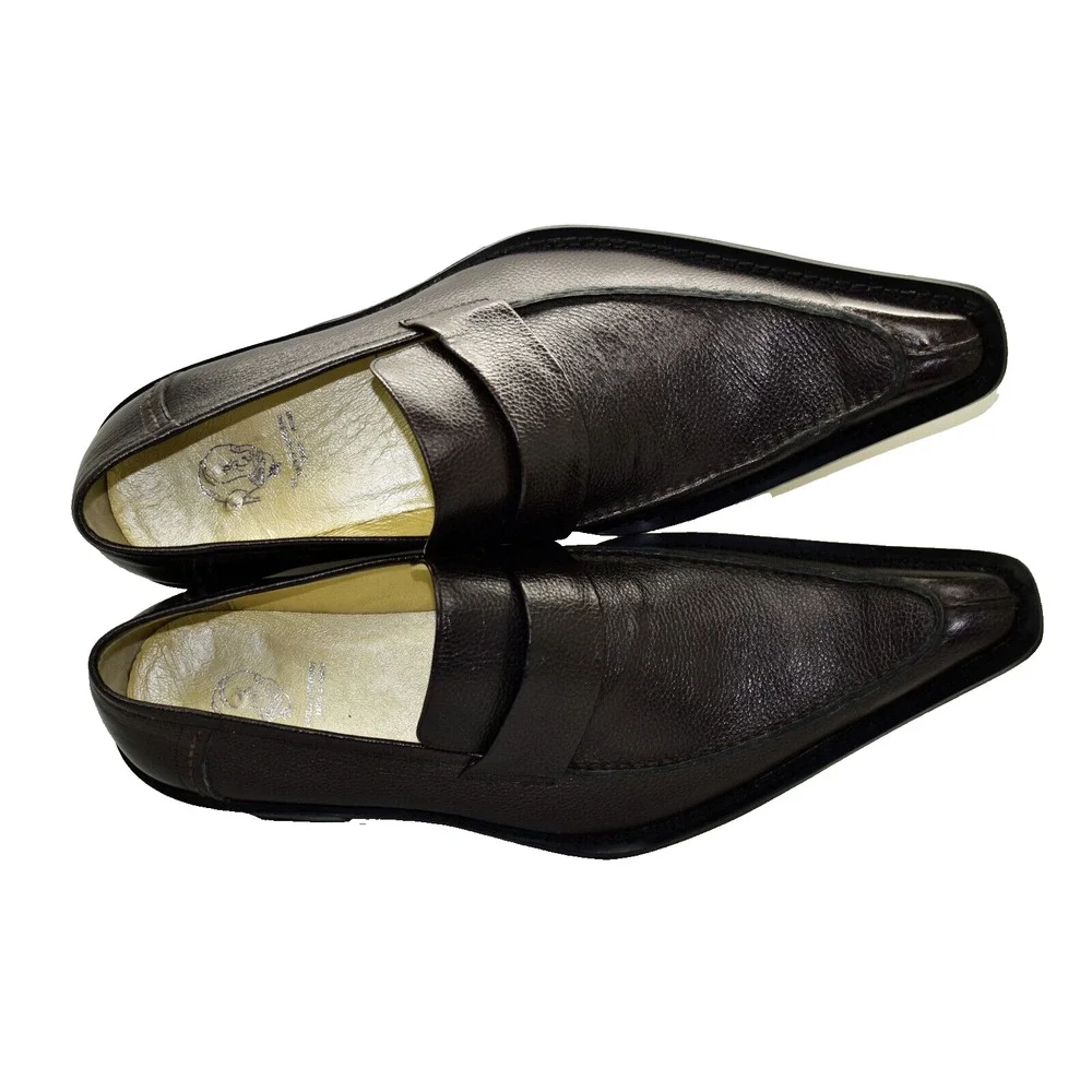 A8 Auth PAOLO IANTORNO Ren Brown Tumbled Leather Split Toe Loafer Shoes Size 46 - Picture 2 of 6